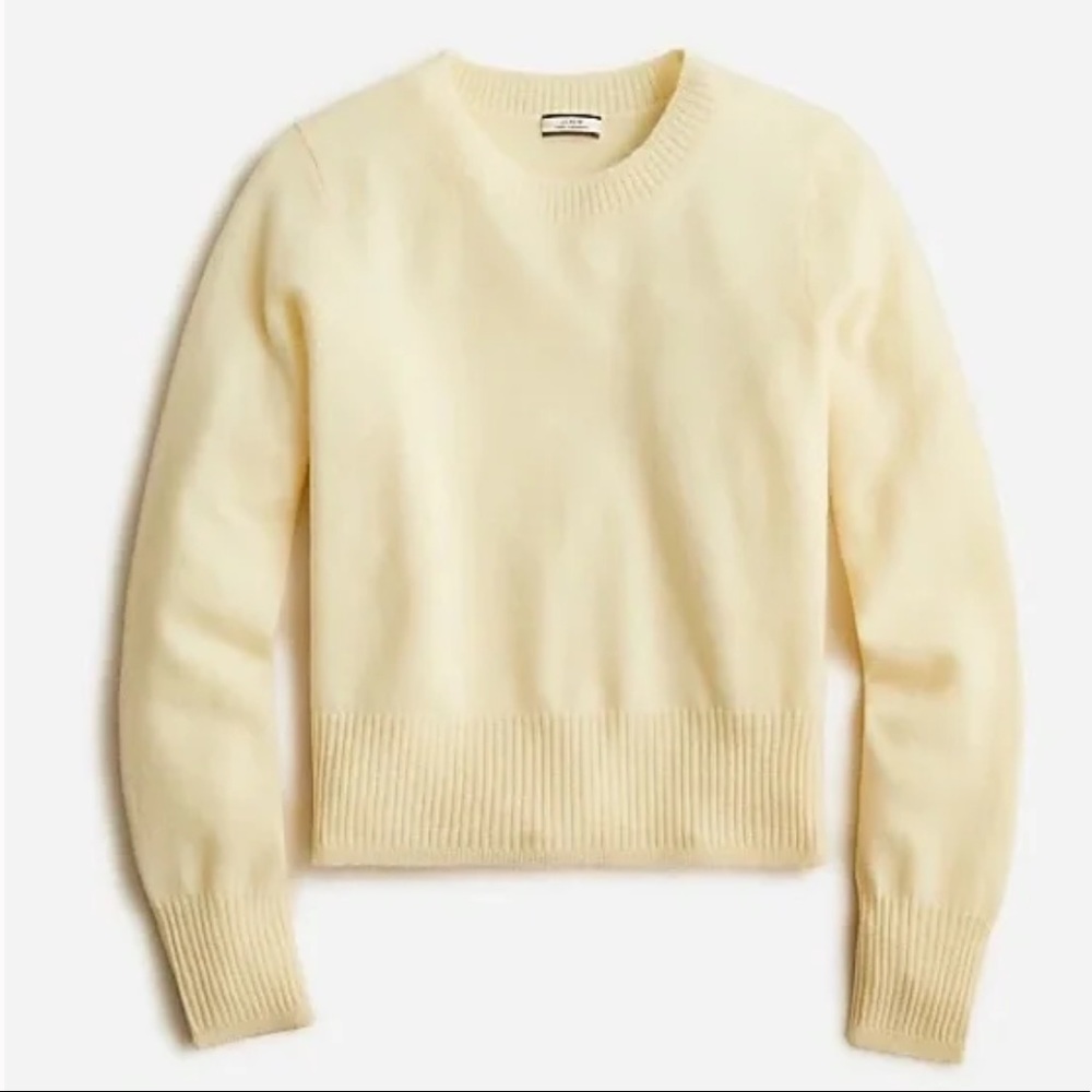 J. Crew New Cropped Cashmere Crewneck Sweater Medium Yellow Pale Chamois